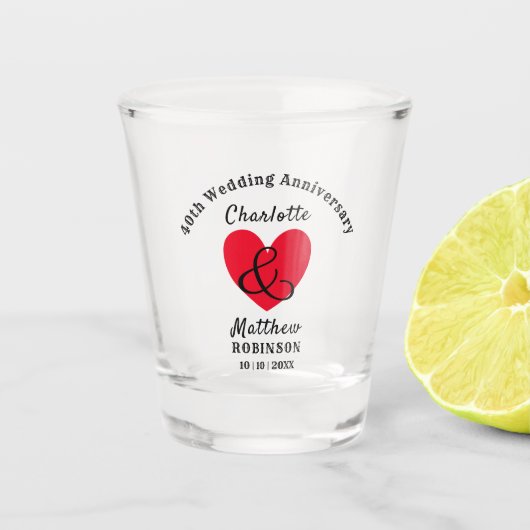 40e bruiloft Jubileum Gift Personalized Shot Glas (Voorkant)