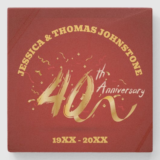 40e bruiloft Jubileum Gift Personalized Stenen Onderzetter (Voorkant)