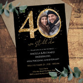 40e bruiloft Jubileum Gouden Glitter Foto Kaart