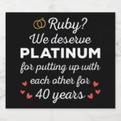 40e bruiloft Jubileum I - Ruby Funny Paar Sparkling Wijnetiket (Enkel label)