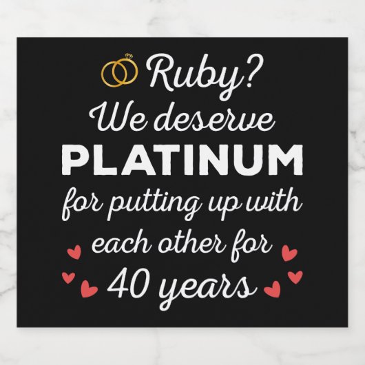 40e bruiloft Jubileum I - Ruby Funny Paar Sparkling Wijnetiket (Enkel label)