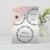 40e bruiloft Jubileum in reliëf van zilveren Roos Kaart (Staand voorkant)