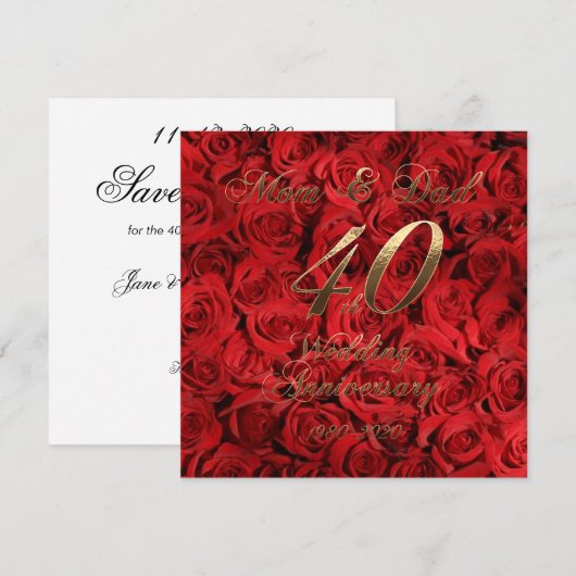 40e bruiloft Jubileum ouders 2020 rode rozen Save The Date (Voorkant / Achterkant)