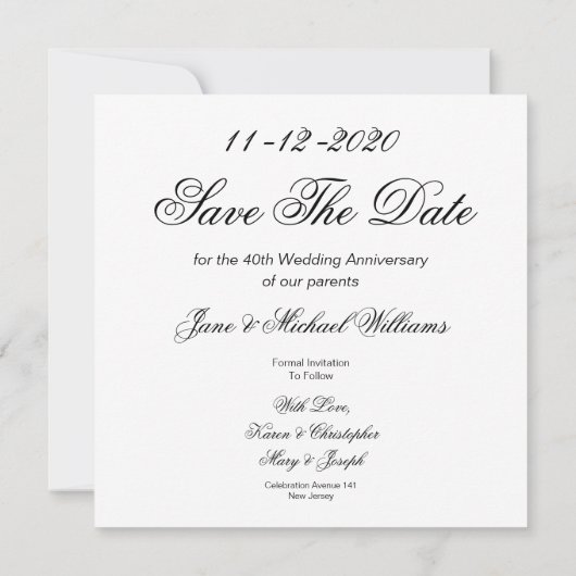 40e bruiloft Jubileum ouders 2020 rode rozen Save The Date (Achterkant)