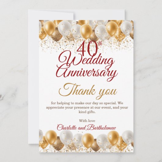 40e bruiloft Jubileum Partij Bedankkaart (Voorkant)