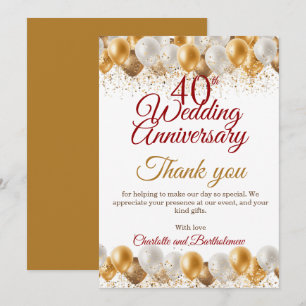 40e bruiloft Jubileum Partij Bedankkaart