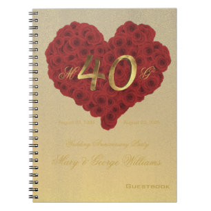 40e bruiloft Jubileum Party Gastenboek Red Roses Notitieboek
