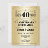 40e bruiloft Jubileum Party - Goud Zwart Kaart (Voorkant)