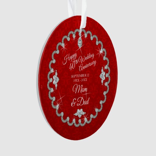 40e bruiloft Jubileum rode foto Keepsake Ornament (voorkant)