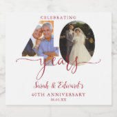 40e bruiloft Jubileum Ruby 2 Foto Sparkling Wijnetiket (Enkel label)