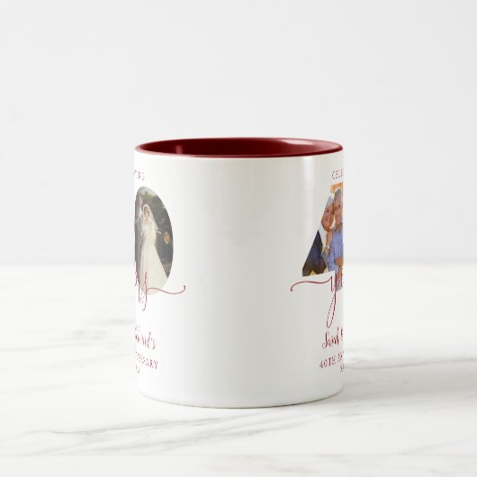 40e bruiloft Jubileum Ruby 2 Foto Tweekleurige Koffiemok (Center)
