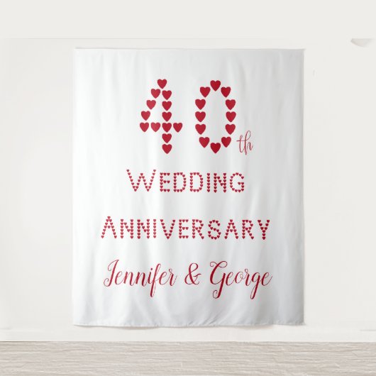 40e bruiloft Jubileum Ruby bruiloft rode harten Wandkleed (Voorkant)