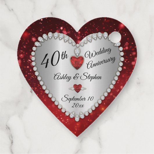 40e bruiloft Jubileum Ruby Diamonds Bedankjes Labels (Achterkant)