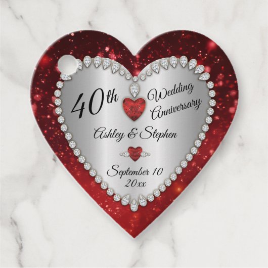 40e bruiloft Jubileum Ruby Diamonds Bedankjes Labels (Voorkant)