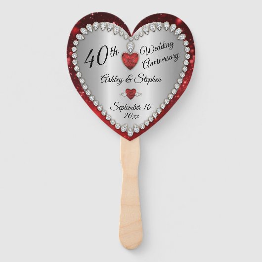40e bruiloft Jubileum Ruby Diamonds Keepsake Handwaaier (Voorkant)