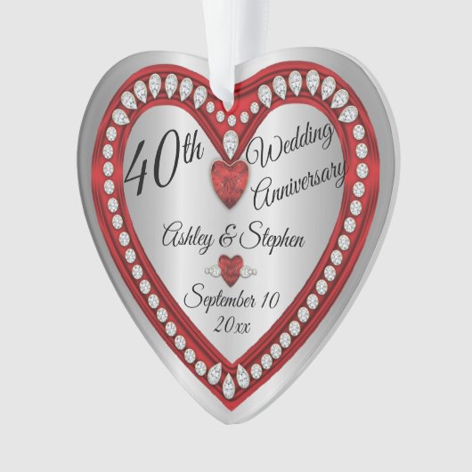 40e bruiloft Jubileum Ruby Diamonds Keepsake or Ornament (voorkant)