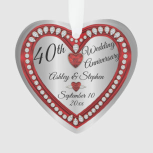 40e bruiloft Jubileum Ruby Diamonds Keepsake or Ornament