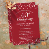 40e bruiloft Jubileum Ruby Hearts Invitation Kaart