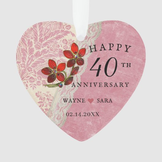 40e bruiloft Jubileum Ruby Jewel Ornament (voorkant)