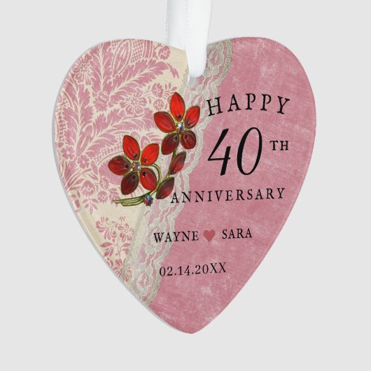 40e bruiloft Jubileum Ruby Jewel Ornament (voorkant)