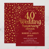 40e bruiloft Jubileum - Ruby Red & Gold Kaart (Voorkant / Achterkant)