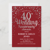 40e bruiloft Jubileum - Ruby Red & Silver Kaart (Voorkant)