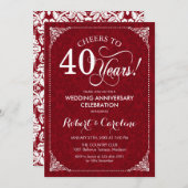 40e bruiloft Jubileum - Ruby Red White Damask Kaart (Voorkant / Achterkant)