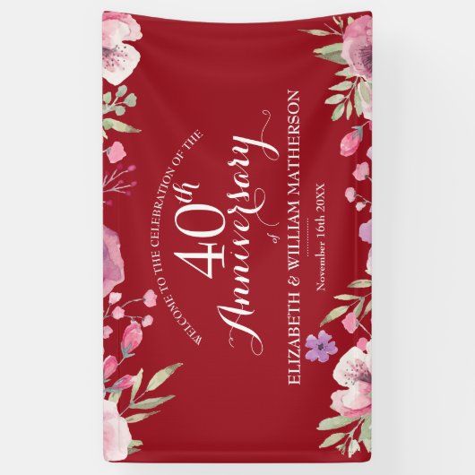 40e bruiloft Jubileum Ruby Rozen Welkom Spandoek (Verticaal)