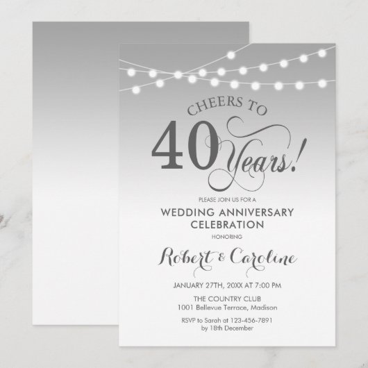 40e bruiloft Jubileum - Silver White Kaart (Voorkant / Achterkant)