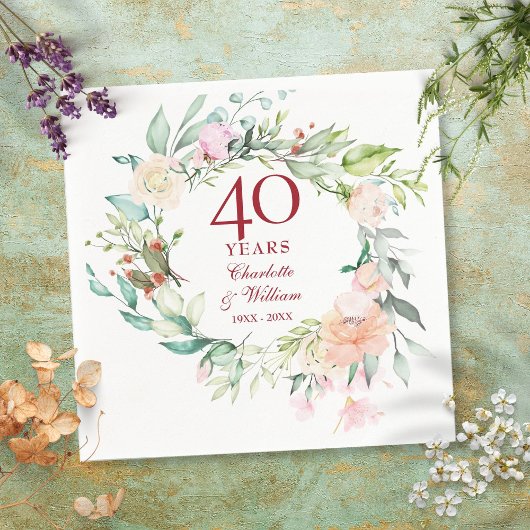 40e bruiloft jubileum slinger bloemen servet