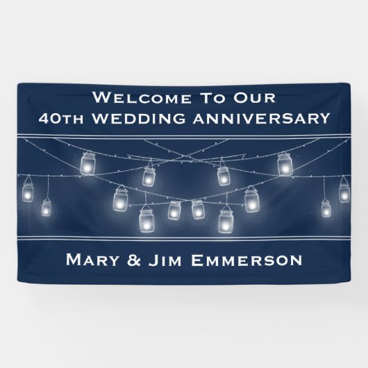40e bruiloft Jubileum String Lights Banner (Horizontaal)