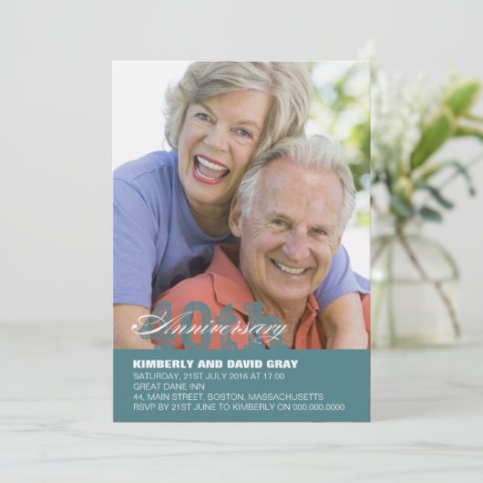 40e bruiloft Jubileum uitnodiging in blauw (Staand voorkant)