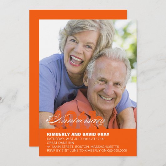 40e bruiloft Jubileum uitnodiging in Sinaasappel (Voorkant / Achterkant)