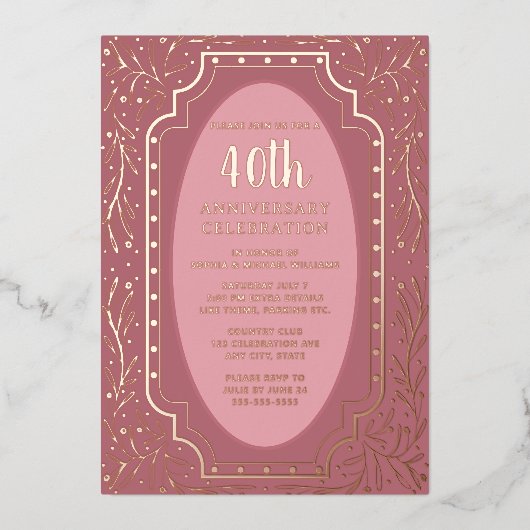 40e bruiloft Jubileum Uitnodigingen Elegant (Voorkant)