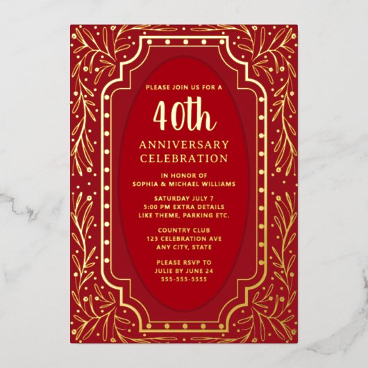 40e bruiloft Jubileum Uitnodigingen Ruby Red (Voorkant)