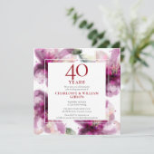 40e bruiloft jubileum waterverf bloemstuk kaart (Staand voorkant)