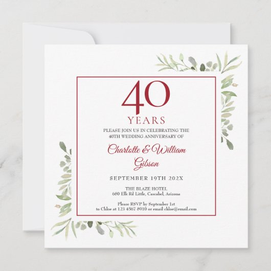 40e bruiloft jubileum waterverf groen  kaart (Voorkant)