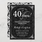 40e bruiloft Jubileum - Zwart Wit Damask Kaart (Voorkant / Achterkant)