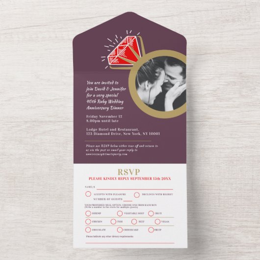 40e bruiloft ring diner antwoord foto all in one uitnodiging (Binnen)