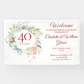 40e bruiloft Ruby Jubileum Rozen Floral Welkom Spandoek (Horizontaal)