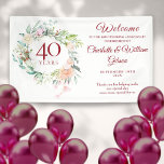 40e bruiloft Ruby Jubileum Rozen Floral Welkom Spandoek<br><div class="desc">Deze chic botanical 40th bruiloft welkomstbanner met een delicate waterverf floral greenery garland kan gepersonaliseerd worden met je speciale informatie over de feestdag in een elegante tekst. Ontworpen door: Thisnotme©</div>