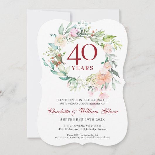 40e bruiloft Ruby Jubileum Rozen Garland Kaart (Voorkant)