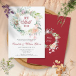 40e bruiloft Ruby Jubileum Vow Renewal Floral Kaart<br><div class="desc">Met een delicate waterverf florale groenery garland,  kan deze botanische uitnodiging tot hernieuwing van de volksuitnodiging voor de 40ste trouwdag gepersonaliseerd worden met je speciale verjaardagsinformatie. Op de achterzijde staat een matchende bloemkool die je jubileumdatums in elegante tekst op een ruby achtergrond plaatst. Ontworpen door: Thisnotme©</div>