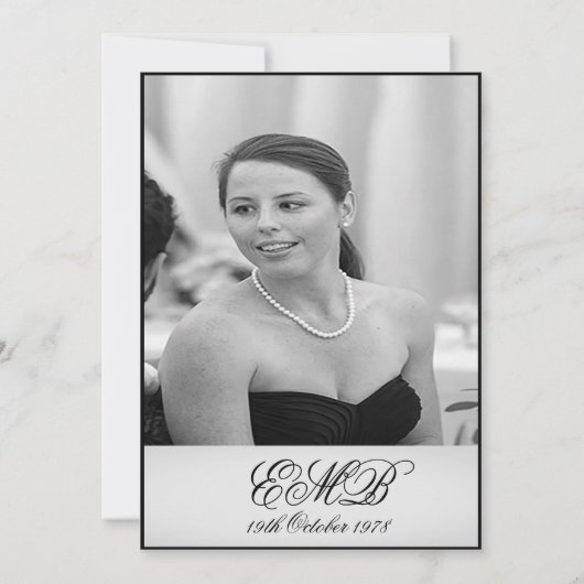 40e Classy Elegant Photo Monogram Birthday Kaart (Achterkant)