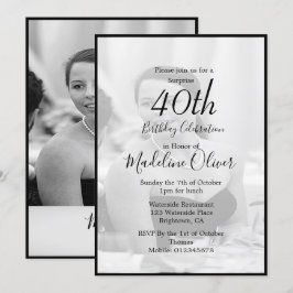 40e Classy Monogram zwart-witte foto Birthday Kaart