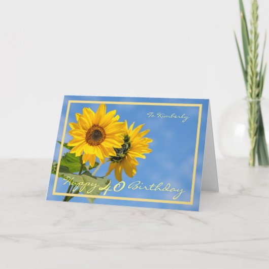 40e dag Kimberly Sunflower Elegant Gold Lijst Kaart (Voorkant)