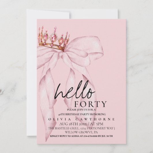 40e Dusty Roos Bow Surprise Verjaardagsfeest Kaart (Voorkant)