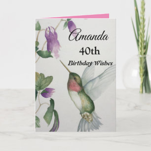 40e Elegante Verjaardag Hummingbird Waterverf Kaart