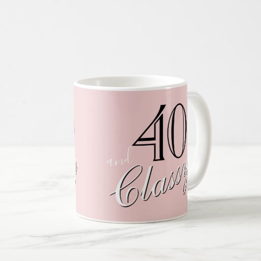 40e en Classy Blush Roze Elegant Script Verjaardag Koffiemok (Voorkant rechts)