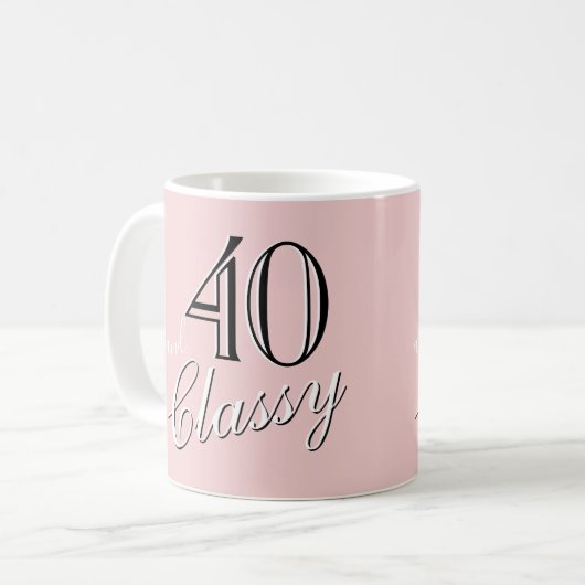 40e en Classy Blush Roze Elegant Script Verjaardag Koffiemok (Voorkant links)